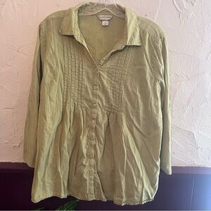 Christopher & Banks Cotton Olive Green Blouse Size XL